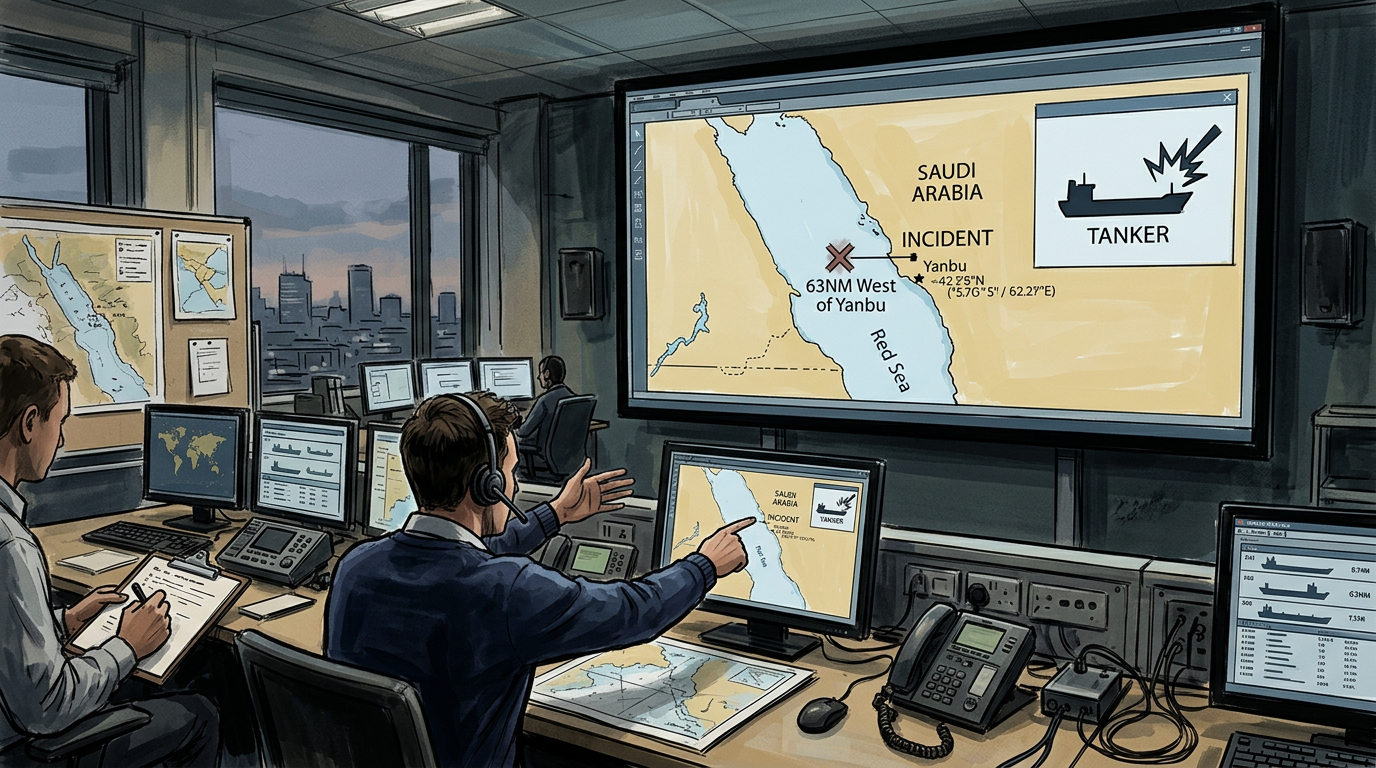 UKMTO has received a report of an incident 63NM west of Yanbu, Saudi Arabia; tanker was struck by an unkown projectile