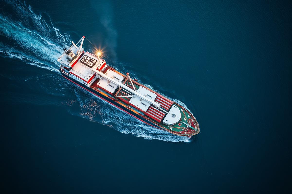 Cargo vessel under way in open water